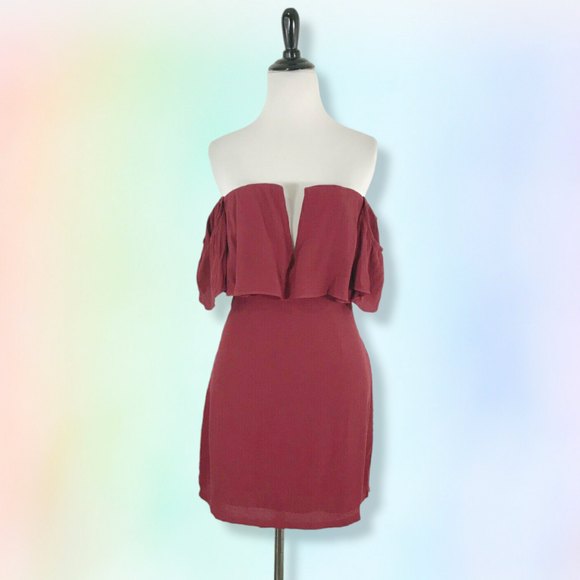 Lovers + Friends Revolve Mini Dress XS Primrose Strapless Cold Shoulder Wine Red - Picture 2 of 8